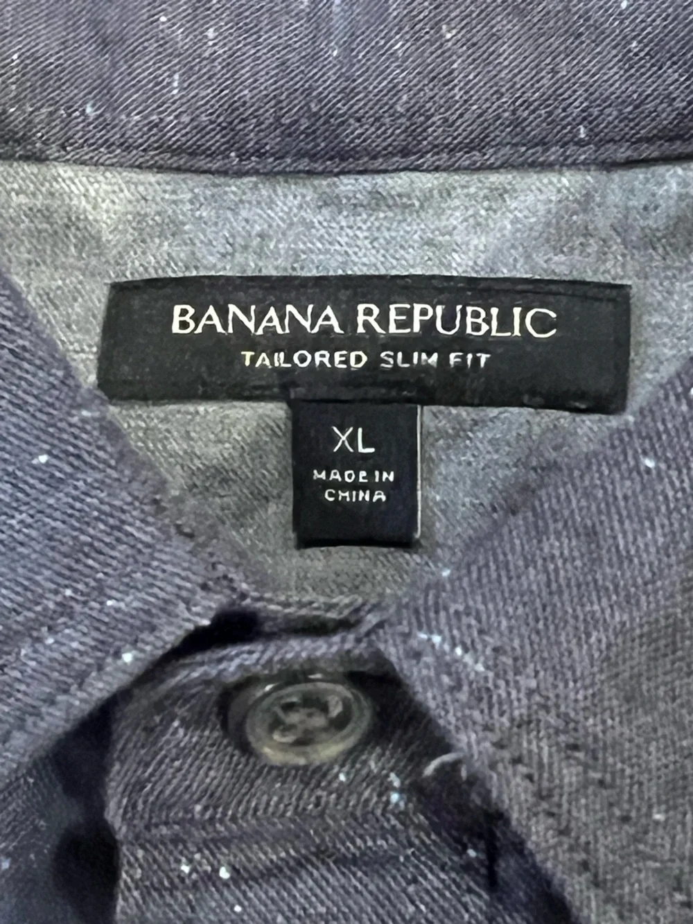 Banana Republic Navy Speckled Long-Sleeve Button-Down Shirt Tailored Slim Fit XL